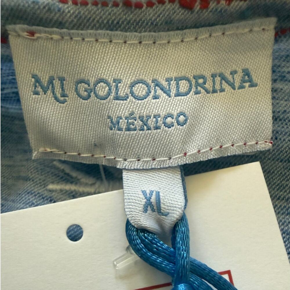 Mi Golondrina Blue and Red Floral Embroidered Long Sleeve Mini Dress Size XL - Picture 3 of 9
